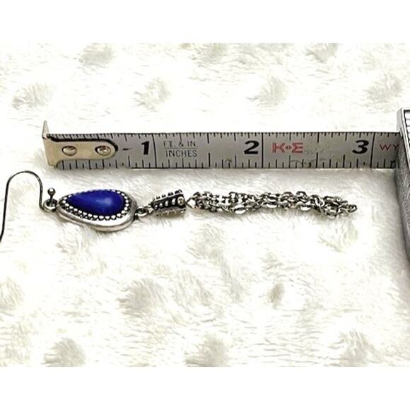 Vintage Natural Lapis Lazuli, Silver Plated, Tear Drop Shaped, Dangle Earrings - Picture 4 of 6